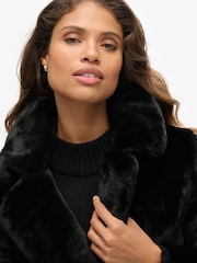 Superdry Black Fur Vintage Mid Faux Fur Coat - Image 3 of 4