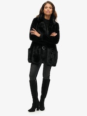 Superdry Black Fur Vintage Mid Faux Fur Coat - Image 4 of 4