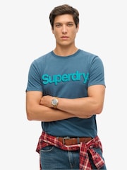 Superdry Blue Classic Core Logo Shadow T-Shirt - Image 1 of 3
