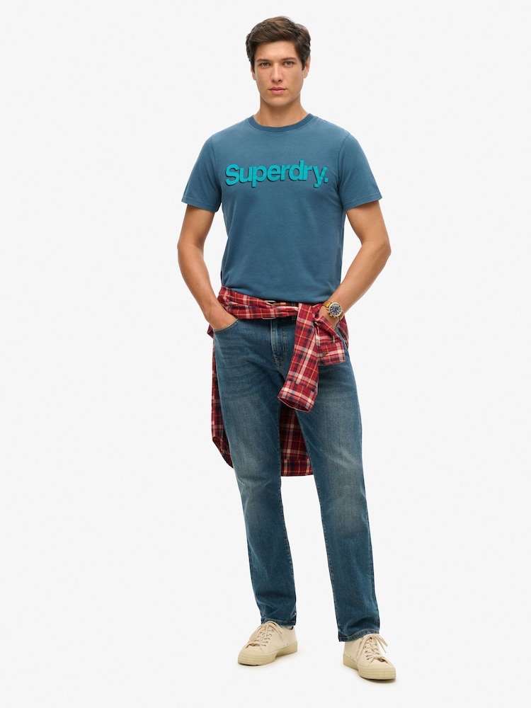 Superdry Blue Classic Core Logo Shadow T-Shirt - Image 2 of 3