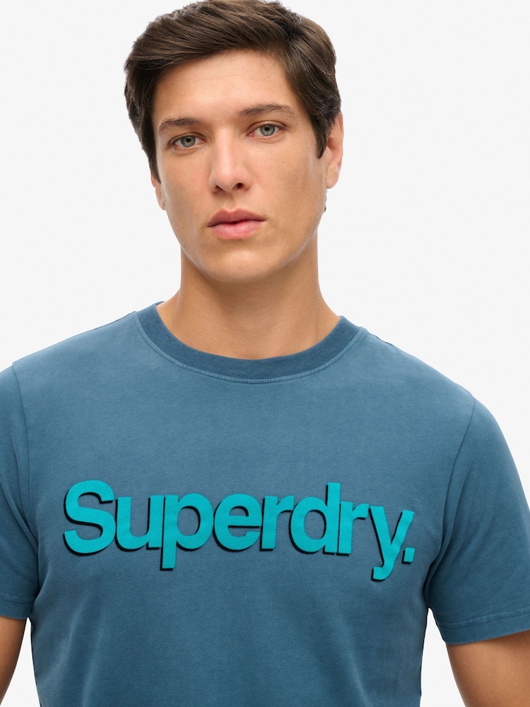 Superdry Blue Classic Core Logo Shadow T-Shirt - Image 3 of 3