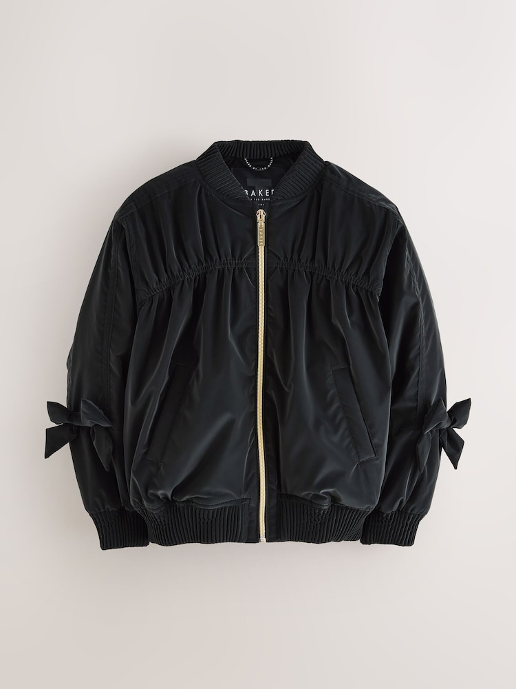 Baker by Ted Baker Shower Resistant Bow Bomber Black Jacket - Bild 1 von 6