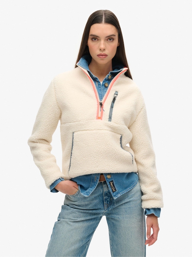 Superdry Cream Outdoor Half Zip Fleece - Image 1 of 3