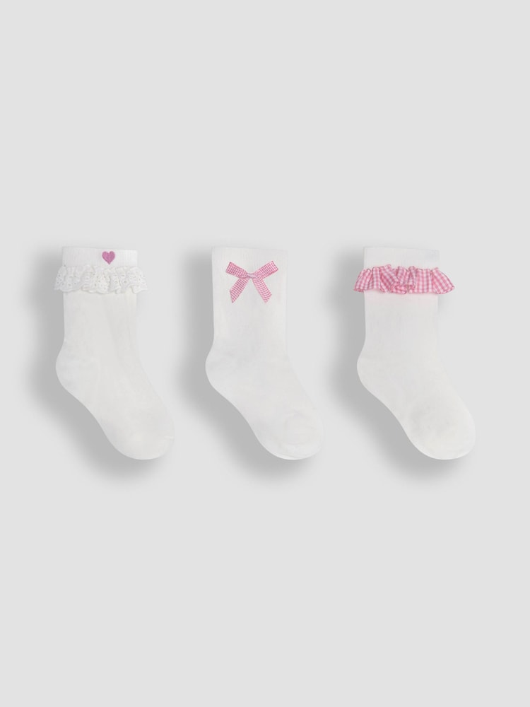 JoJo Maman Bébé Pink Frilly Socks 3 Pack - Image 1 of 5