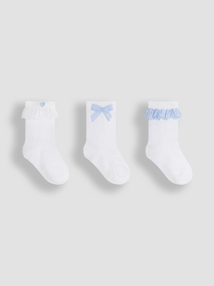 JoJo Maman Bébé Blue Frilly Socks 3 Pack - Image 1 of 6