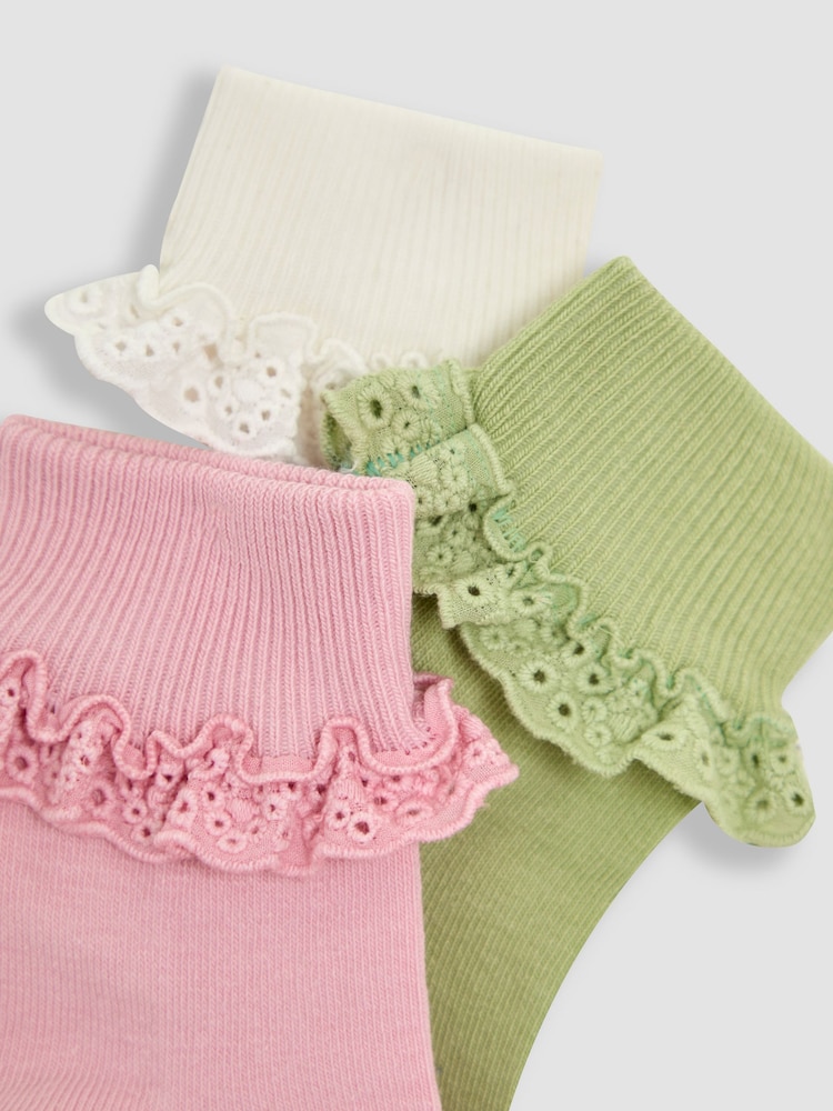 JoJo Maman Bébé Khaki Frilly Socks 3 Pack - Image 5 of 5