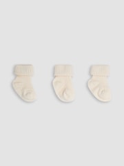 JoJo Maman Bébé Ecru Cream 3-Pack Ribbed Baby Socks - Image 1 of 4