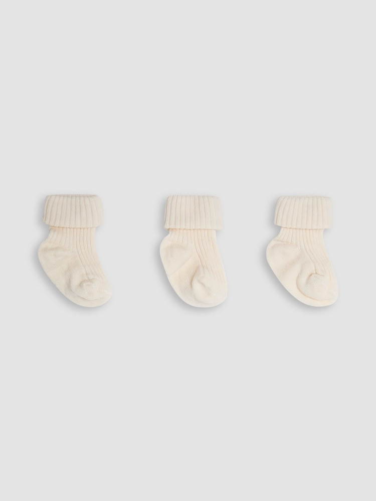 JoJo Maman Bébé Ecru Cream 3-Pack Ribbed Baby Socks - Image 1 of 4