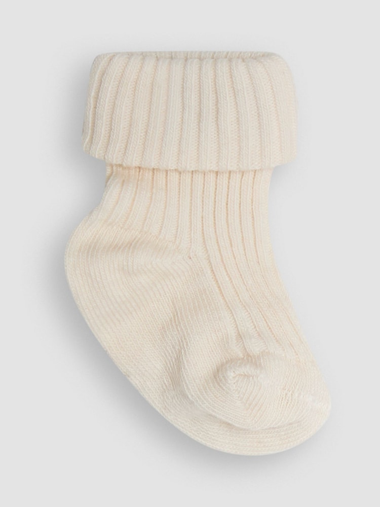 JoJo Maman Bébé Ecru Cream 3-Pack Ribbed Baby Socks - Image 2 of 4