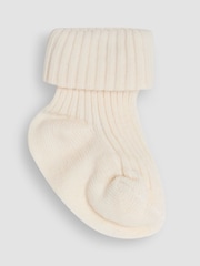 JoJo Maman Bébé Ecru Cream 3-Pack Ribbed Baby Socks - Image 4 of 4