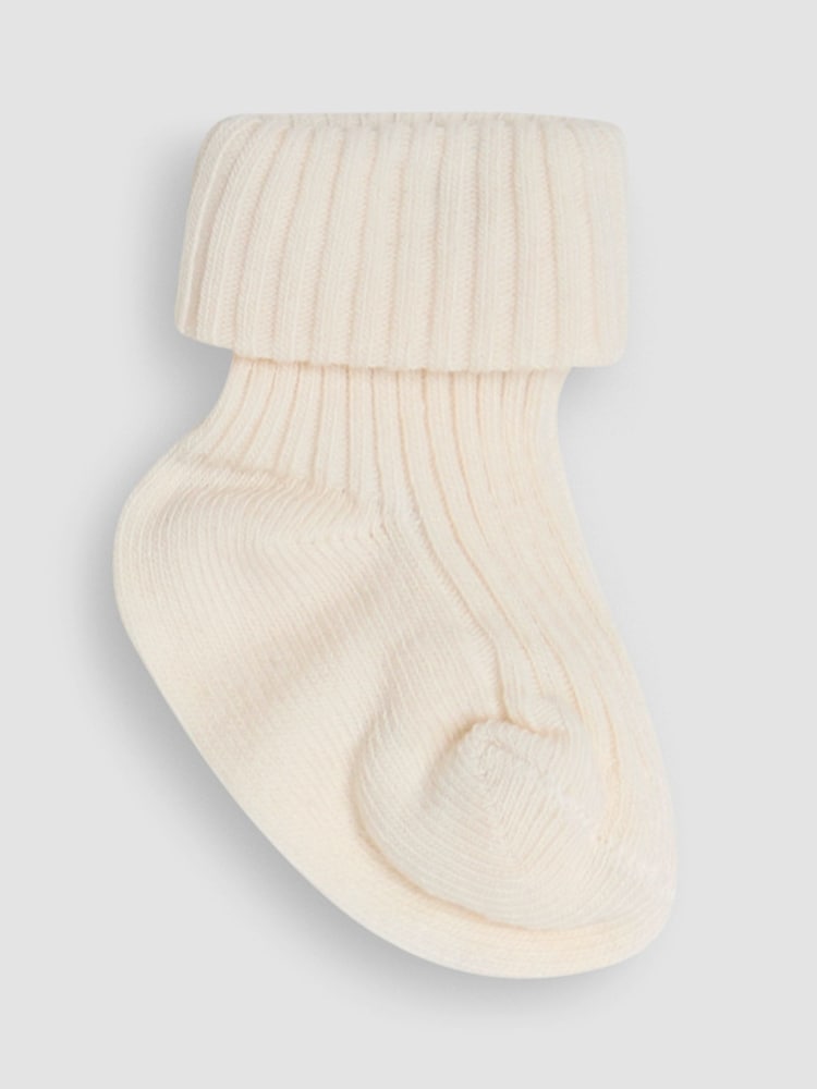 JoJo Maman Bébé Ecru Cream 3-Pack Ribbed Baby Socks - Image 4 of 4