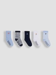 JoJo Maman Bébé Blue 5-Pack Socks - Image 1 of 6