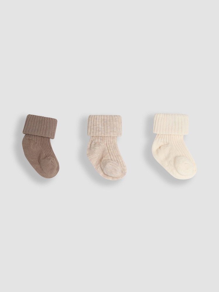 JoJo Maman Bébé Neutral 3-Pack Ribbed Baby Socks - Image 1 of 4