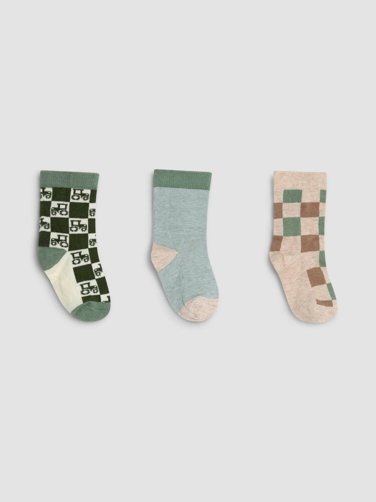 JoJo Maman Bébé Green 3-Pack Tractor Socks - Image 1 of 4