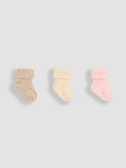 JoJo Maman Bébé Dusky Pink 3-Pack Ribbed Baby Socks - Image 1 of 7