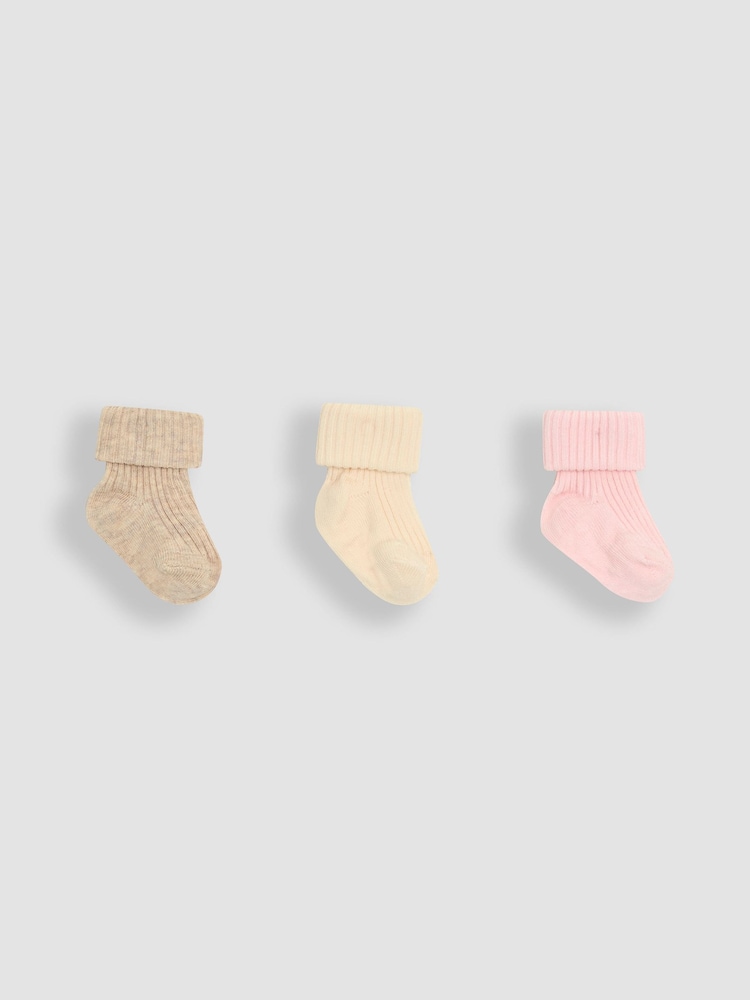 JoJo Maman Bébé Dusky Pink 3-Pack Ribbed Baby Socks - Image 1 of 7