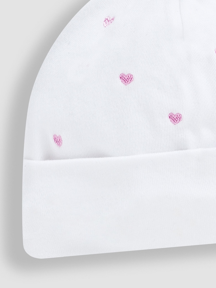 JoJo Maman Bébé Cream 100% Organic Cotton Heart Embroidered Baby Hat - Image 3 of 4