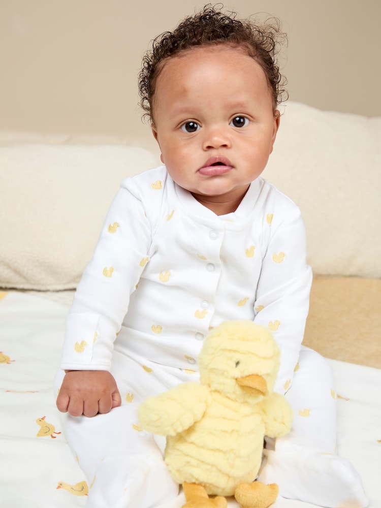 JoJo Maman Bébé Yellow Duck Embroidered Sleepsuit - Image 1 of 6 JoJo Maman Bébé Yellow Duck Embroidered Sleepsuit - Image 1 of 6