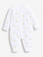 JoJo Maman Bébé Yellow 100% Organic Cotton Duck Embroidered Sleepsuit - Image 3 of 4