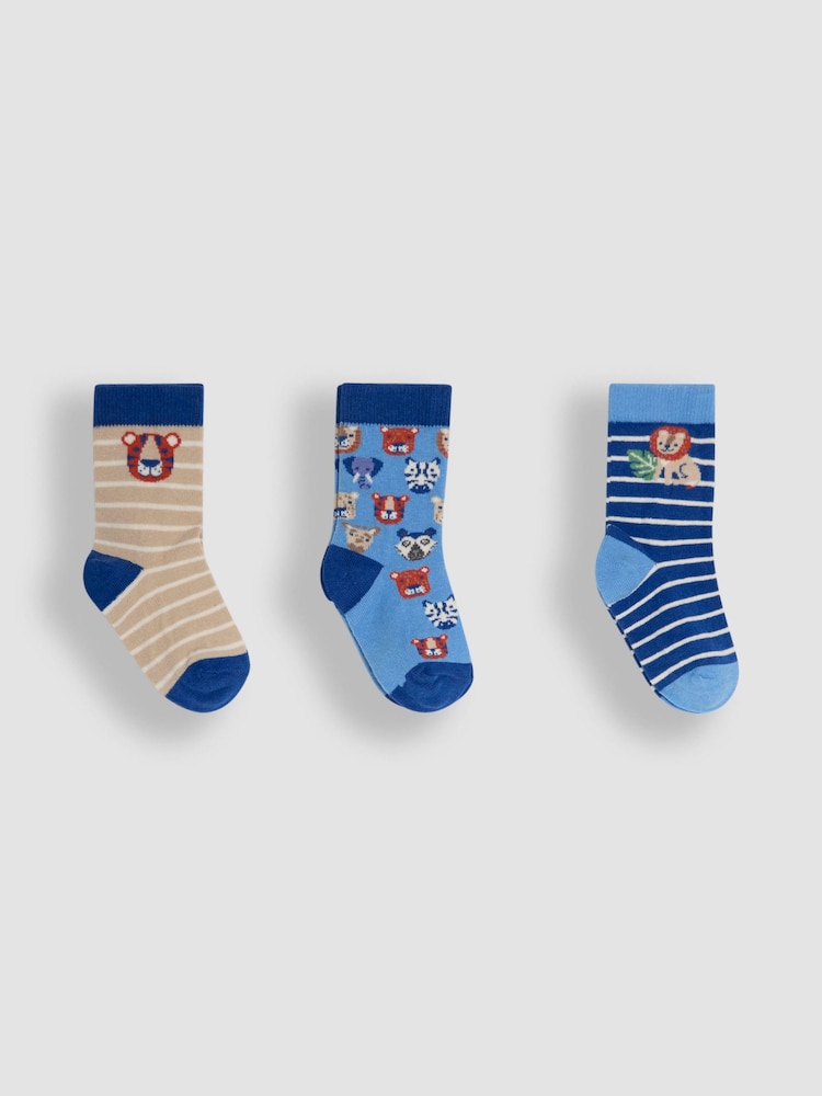 JoJo Maman Bébé Blue 3-Pack Printed Socks - Image 1 of 4