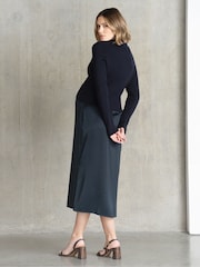 Seraphine Blue Maternity & Nursing Rib Knit Cardigan with Slip Skirt - Image 2 of 5