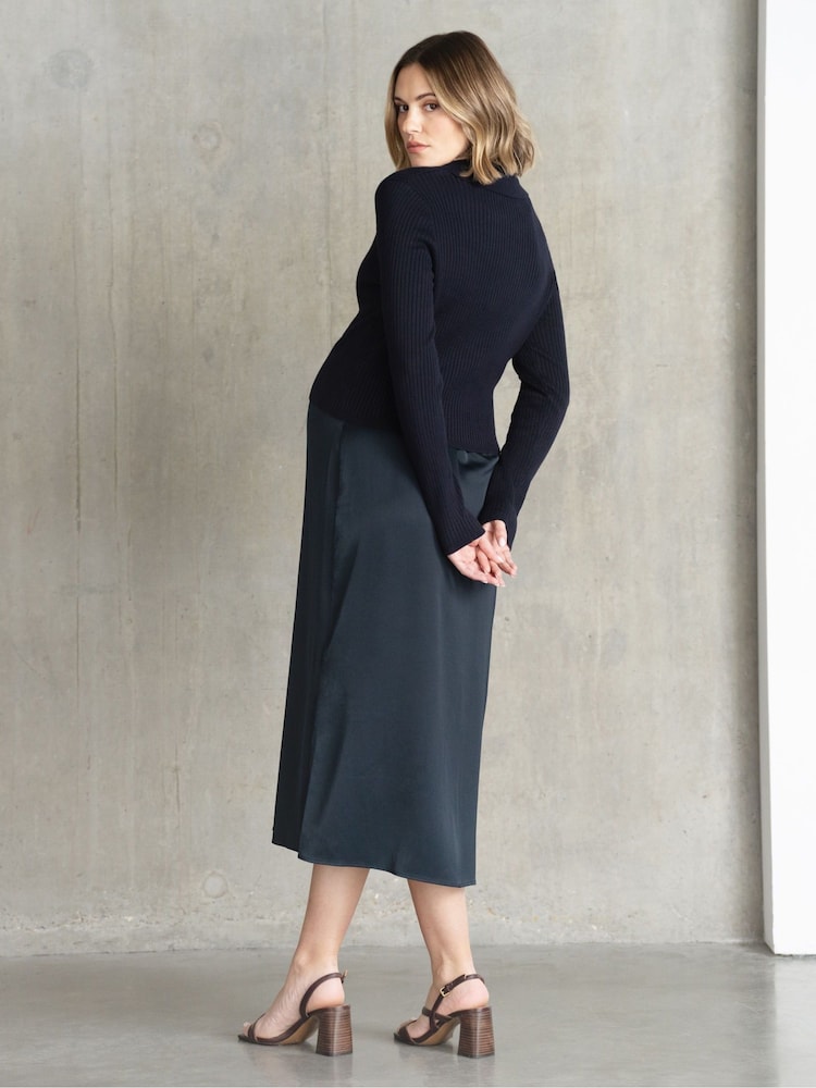 Seraphine Blue Maternity & Nursing Rib Knit Cardigan with Slip Skirt - Image 2 of 5