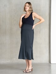 Seraphine Blue Maternity & Nursing Rib Knit Cardigan with Slip Skirt - Image 3 of 5