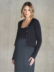 Seraphine Blue Maternity & Nursing Rib Knit Cardigan with Slip Skirt - Image 4 of 5