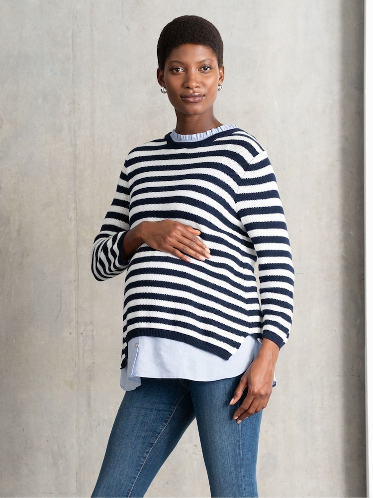 Seraphine Cream Maternity Crew Neck Knit Jumper - Image 1 of 7