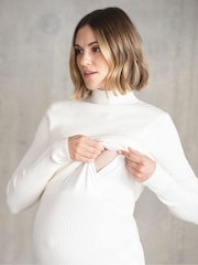 Seraphine Maternity Cream Rib Knit and Nursing Dress - Image 4 of 4