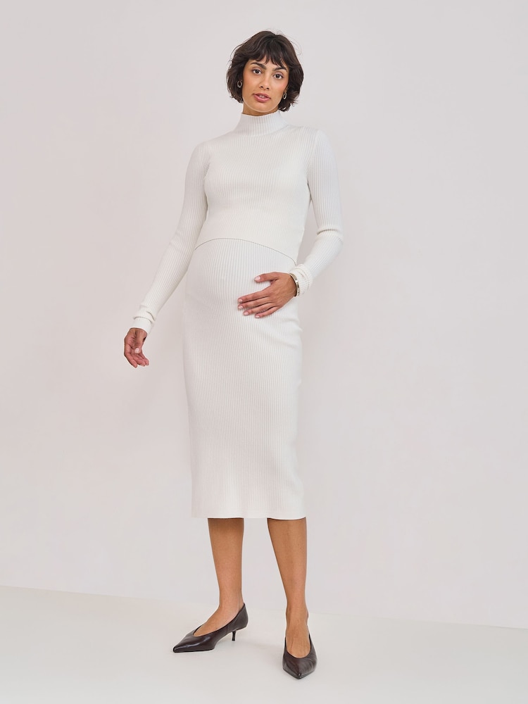 angel maternity knit midi maternity/nursing dress reviews Cream Ribbed & Nursing DAPHNE DRESS
