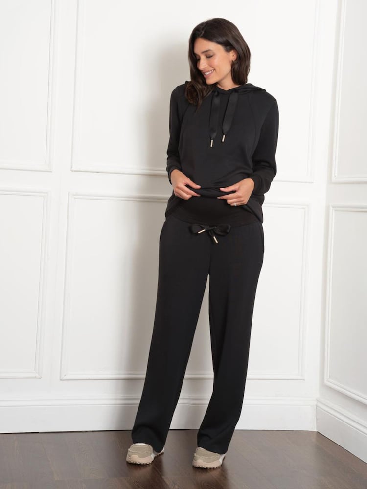 Seraphine Wide Leg Maternity Black Lounge Trousers - Image 2 of 5 Seraphine Wide Leg Maternity Black Lounge Trousers - Image 2 of 5