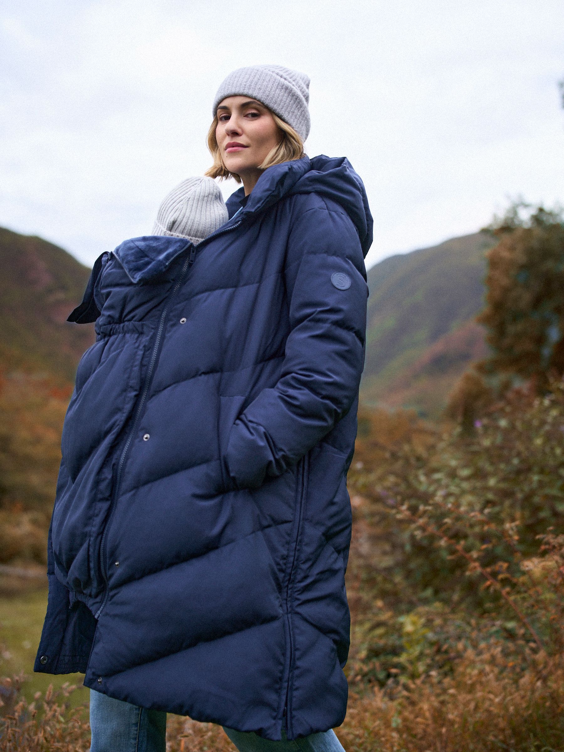 Buy Seraphine Blue 3-In-1 Long Chevron Puffer Maternity Coat from