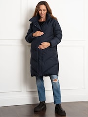 Seraphine Blue Mid-Length Chevron Maternity Puffer Coat - Image 3 of 5