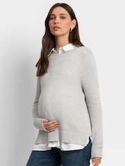 Seraphine Grey Maternity Knit Jumper with Woven Shirt - Image 1 of 6