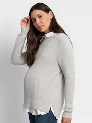 Seraphine Grey Maternity Knit Jumper with Woven Shirt - Image 3 of 6