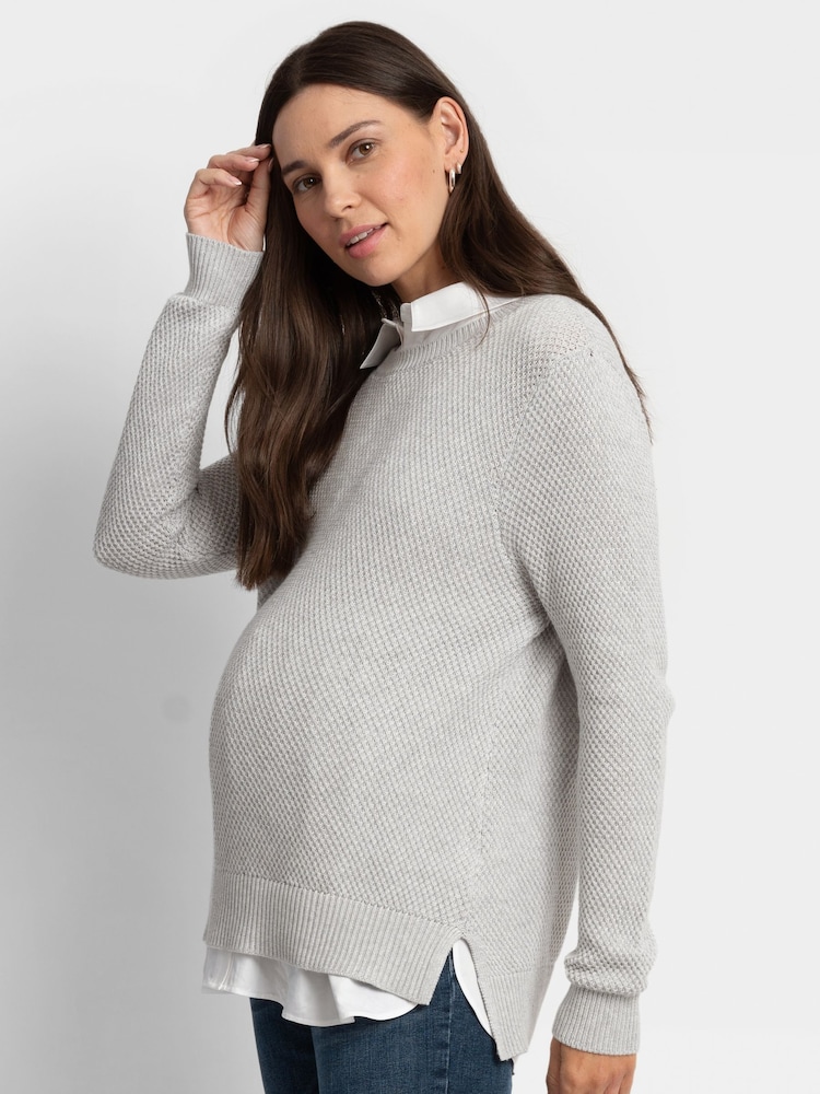 Seraphine Grey Maternity Knit Jumper with Woven Shirt - Image 3 of 6