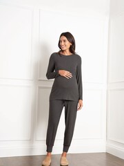 Seraphine Grey Ribbed Nursing Pyjamas Set - Image 1 of 6