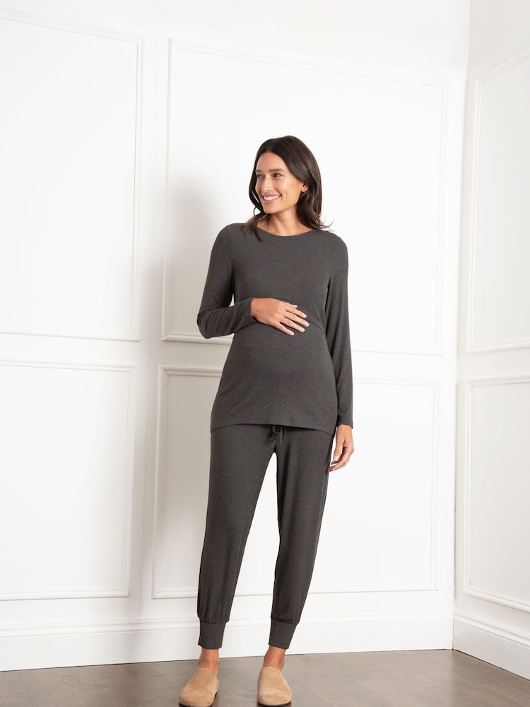 Seraphine Grey Ribbed Nursing Pyjamas Set - Image 1 of 6
