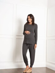 Seraphine Grey Ribbed Nursing Pyjamas Set - Image 2 of 6