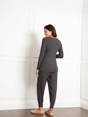 Seraphine Grey Ribbed Nursing Pyjamas Set - Image 4 of 6