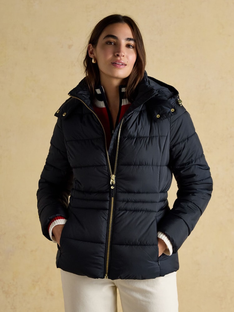Joules Hadlow Navy Showerproof Padded Coat with Hood - Image 1 of 11 Joules Hadlow Navy Showerproof Padded Coat with Hood - Image 1 of 11
