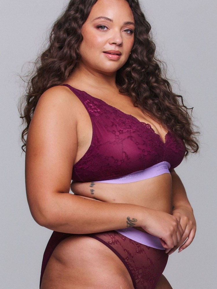 Lemonade Dolls Signature Lace Fuller Cup Wine Bralette - 4şəkildən 4 şəkil