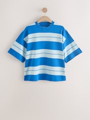 Blue/Light Blue Oversized Relaxed Fit Boxy Heavyweight Crew Neck T-Shirt - Image 5 of 7