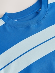 Blue/Light Blue Oversized Relaxed Fit Boxy Heavyweight Crew Neck T-Shirt - Image 6 of 7