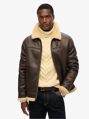 Superdry Brown Faux Shearling Aviator Jacket - Image 1 of 4