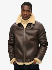 Superdry Brown Faux Shearling Aviator Jacket - Image 2 of 4