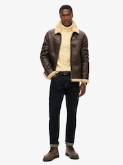 Superdry Brown Faux Shearling Aviator Jacket - Image 3 of 4