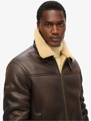 Superdry Brown Faux Shearling Aviator Jacket - Image 4 of 4