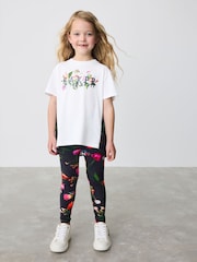 Baker by Ted Baker Navy Pleated Back Floral Print T-Shirt and Leggings Set 2 Piece - Image 1 of 11